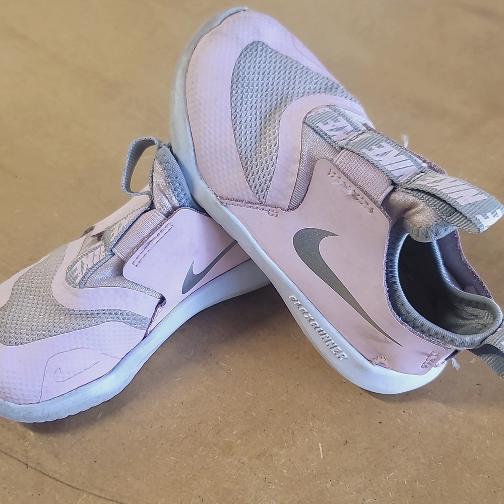 Nike flex runner light pink and silver slip on toddler shoes